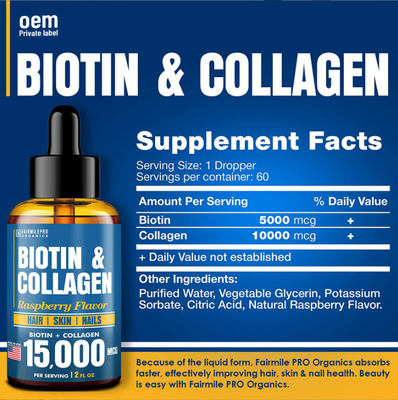 OEM Oral Liquid Biotin Collagen For Hair Growth And Skin Health Drops Liquid Collagen And Biotin