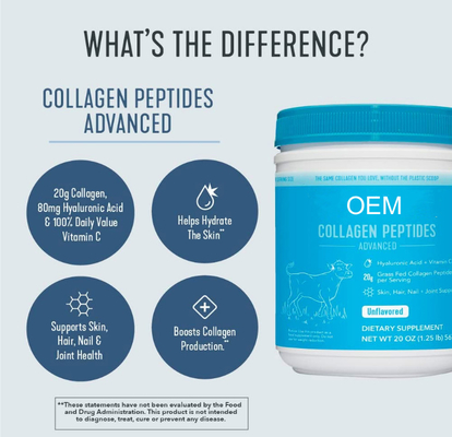 OEM Supply Collagen Peptides Powder with Hyaluronic Acid and Vitamin C Unflavored 20 oz 10 oz