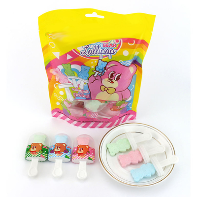 Bagged Pressed Candy Teddy Bear Lollipop / Bear Tablet Lollipop Candy OEM