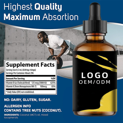 Organic Vitamin D3 K2 Drops MCT Oil Omega Vitamin D Liquid 5000 IU OEM